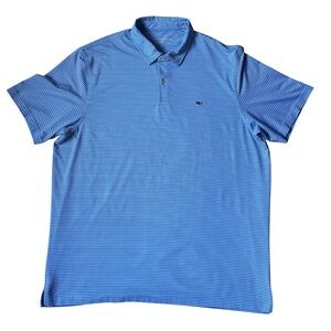 Vine Yard Vines Polo Shirt Mens XL Performance Golf Stretch White Blue Stripes
